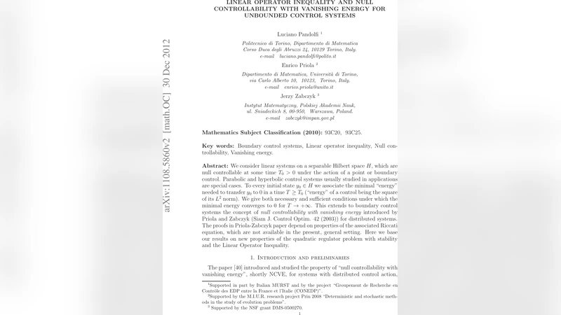 Linear Operator Inequality and Null Controllability with Vanishing   Energy for unbounded control systems