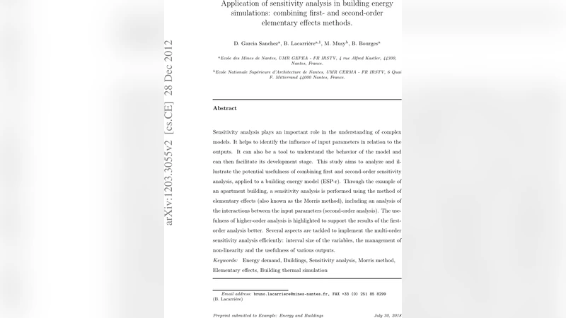 Application of sensitivity analysis in building energy simulations:   combining first and second order elementary effects Methods