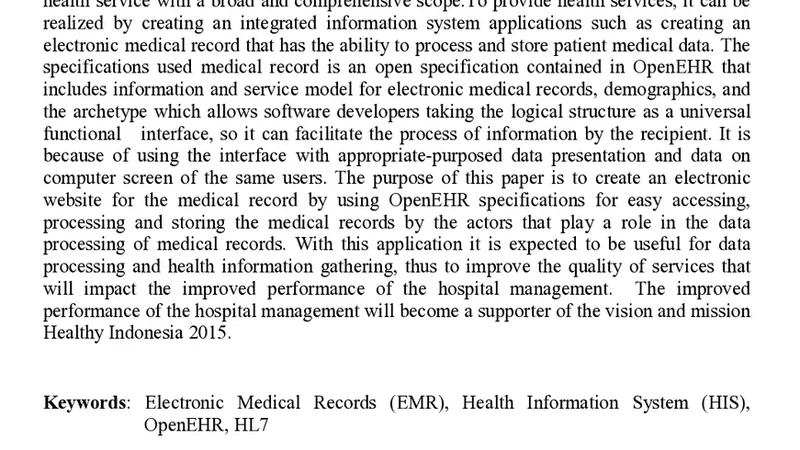 A Model of OpenEHR Based Electronic Medical Record In Indonesia