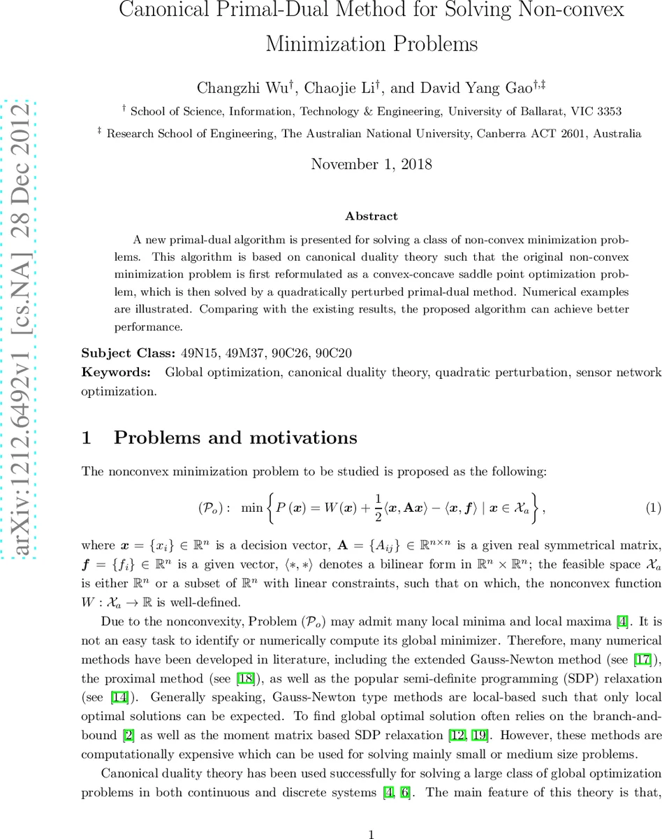 Canonical Primal-Dual Method for Solving Non-convex Minimization   Problems