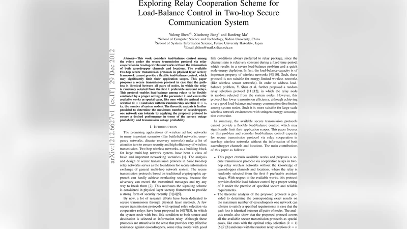Exploring Relay Cooperation Scheme for Load-Balance Control in Two-hop   Secure Communication System