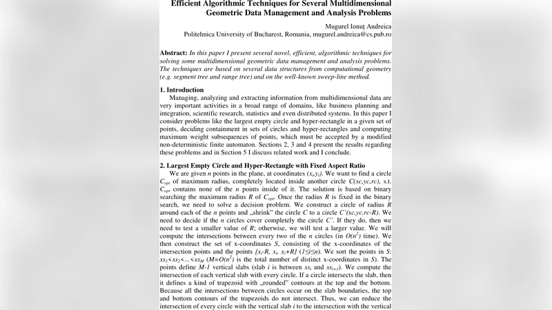 Efficient Algorithmic Techniques for Several Multidimensional Geometric   Data Management and Analysis Problems