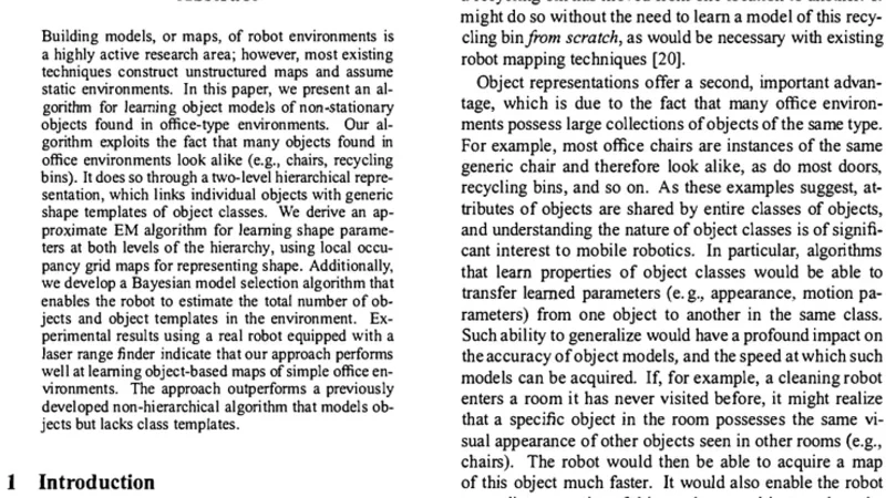 Learning Hierarchical Object Maps Of Non-Stationary Environments with   mobile robots