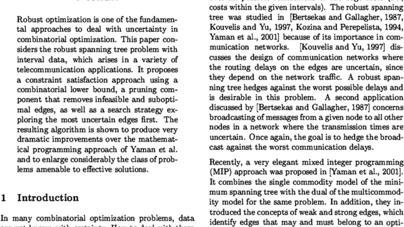 A constraint satisfaction approach to the robust spanning tree problem   with interval data
