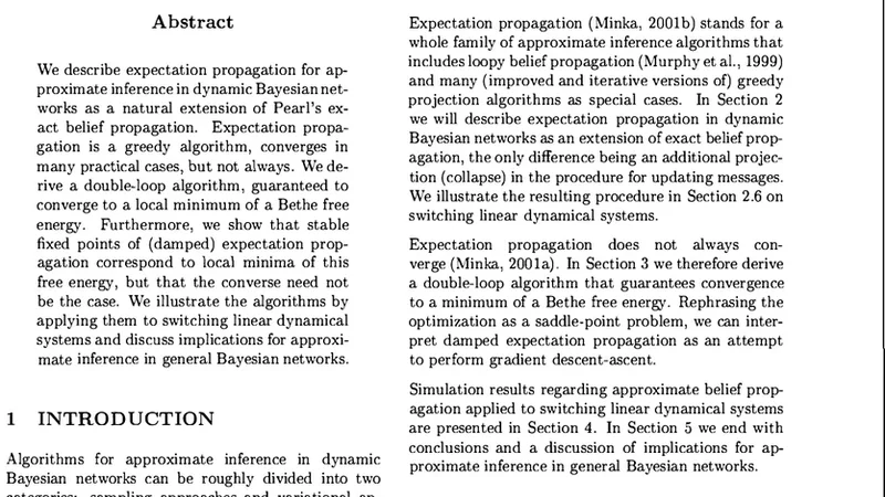 Expectation Propogation for approximate inference in dynamic Bayesian   networks