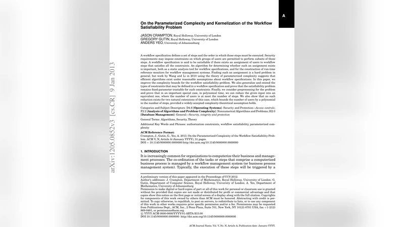 On the Parameterized Complexity and Kernelization of the Workflow   Satisfiability Problem