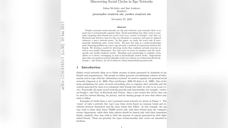 Discovering Social Circles in Ego Networks