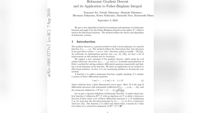 Holonomic Gradient Descent and its Application to Fisher-Bingham   Integral