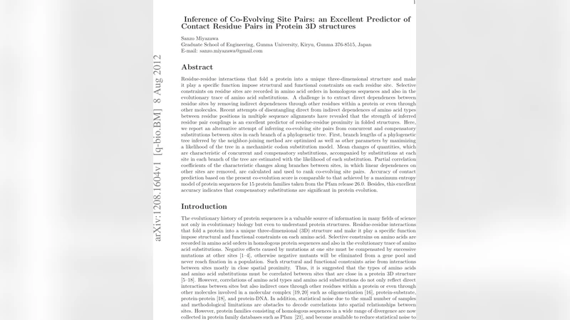 Inference of Co-Evolving Site Pairs: an Excellent Predictor of Contact   Residue Pairs in Protein 3D structures