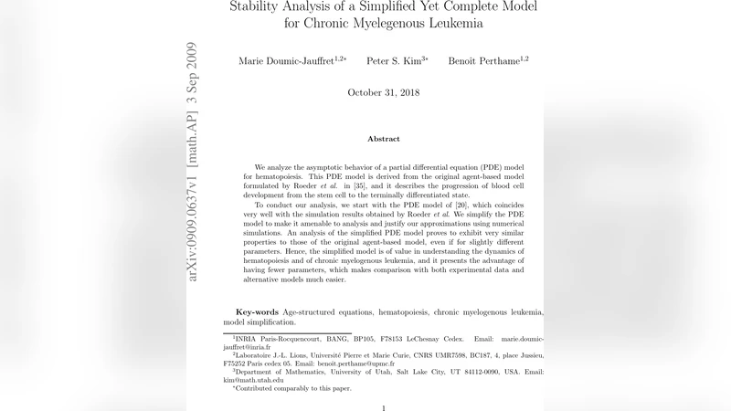Stability Analysis of a Simplified Yet Complete Model for Chronic   Myelegenous Leukemia