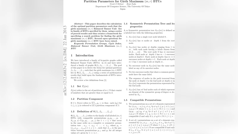 Partition Parameters for Girth Maximum (m, r) BTUs