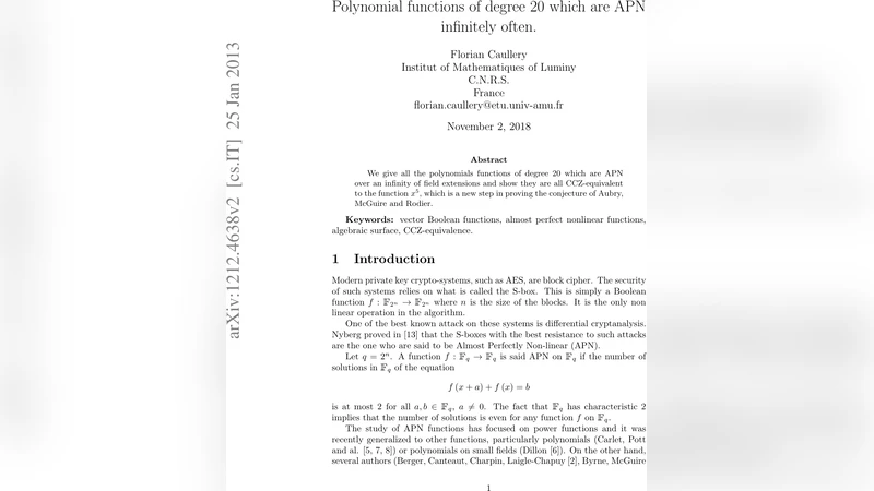 Polynomial functions of degree 20 which are APN infinitely often