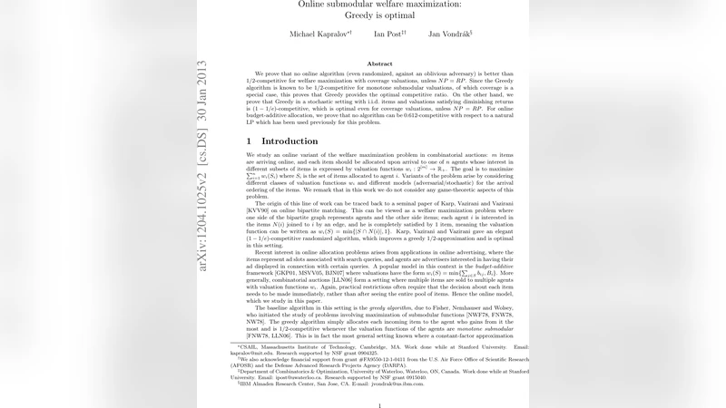 Online submodular welfare maximization: Greedy is optimal