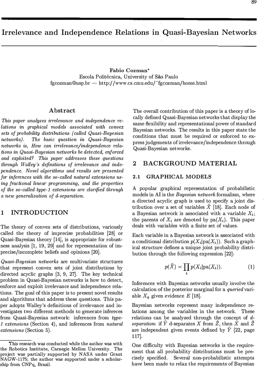 Irrelevance and Independence Relations in Quasi-Bayesian Networks