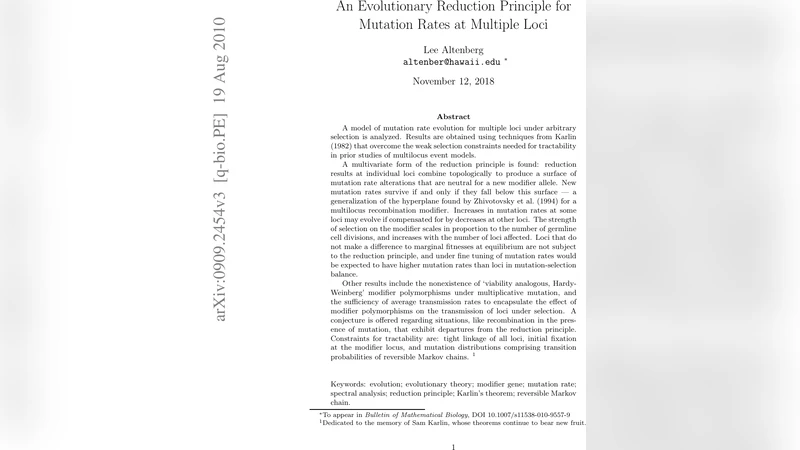 An Evolutionary Reduction Principle for Mutation Rates at Multiple Loci