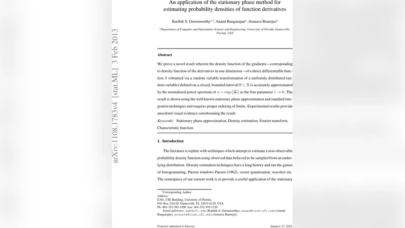 An application of the stationary phase method for estimating probability   densities of function derivatives