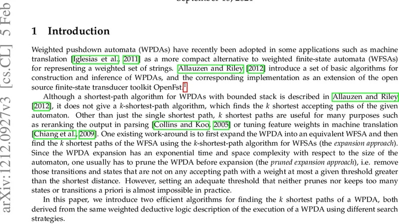 Two Algorithms for Finding $k$ Shortest Paths of a Weighted Pushdown   Automaton