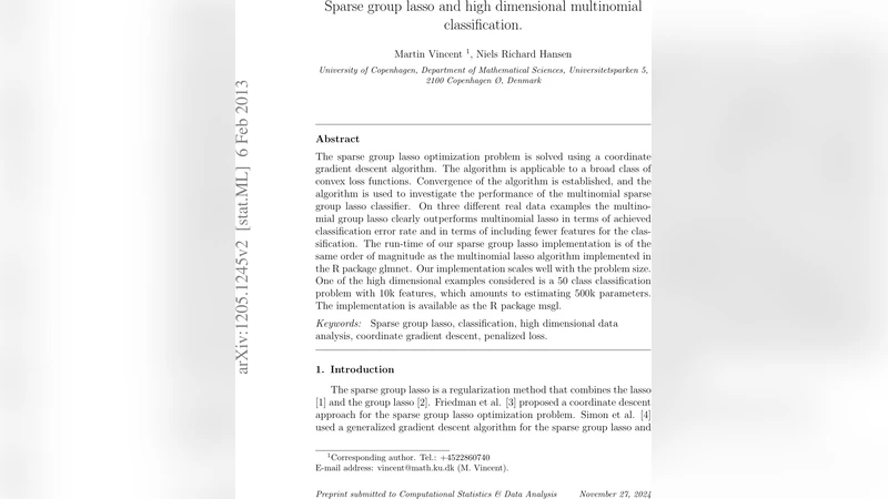 Sparse group lasso and high dimensional multinomial classification