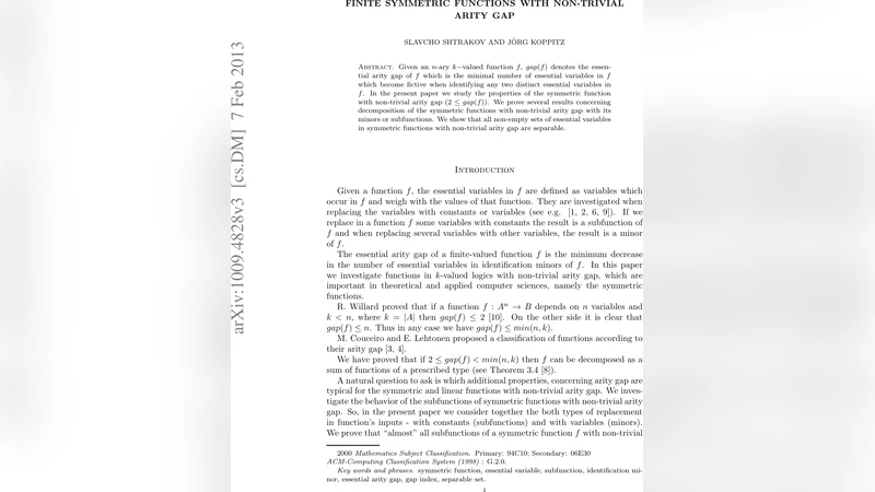 Finite symmetric functions with non-trivial arity gap