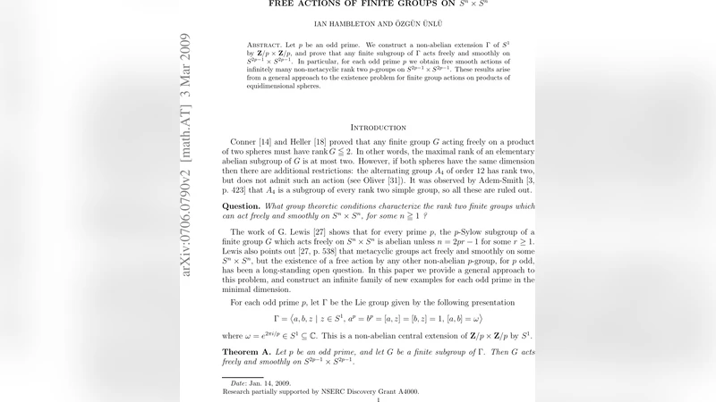 Free Actions of Finite Groups on $S^n times S^n$