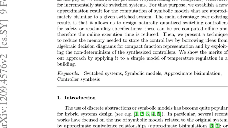 Low-Complexity Quantized Switching Controllers using Approximate   Bisimulation