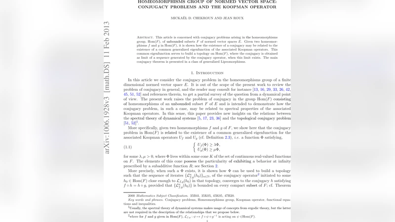 Homeomorphisms group of normed vector space: Conjugacy problems and the   Koopman operator