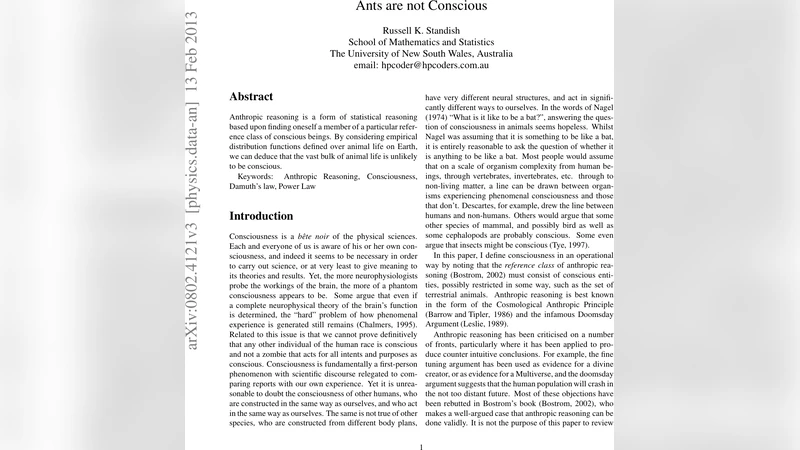 Ants are not Conscious