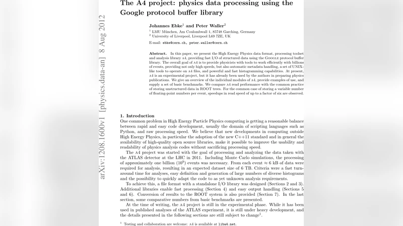 The A4 project: physics data processing using the Google protocol buffer   library
