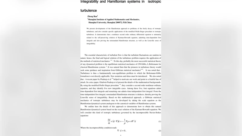 Integrability and Hamiltonian system in isotropic turbulence
