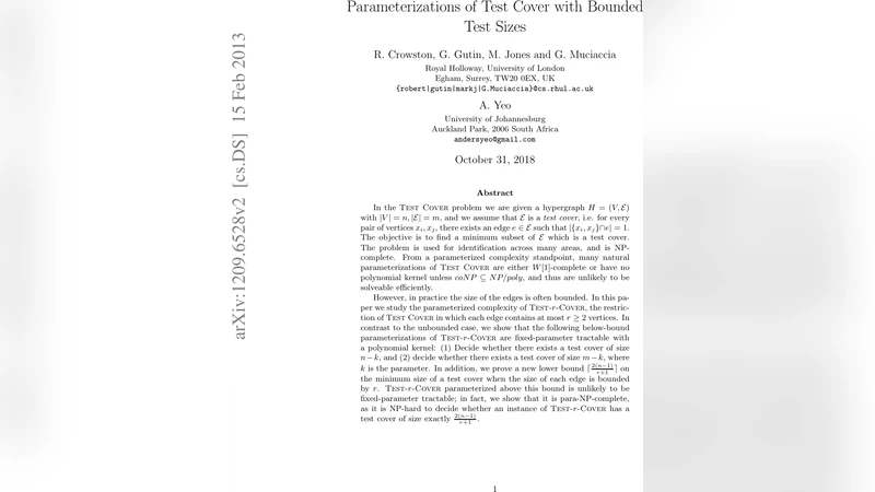 Parameterizations of Test Cover with Bounded Test Sizes