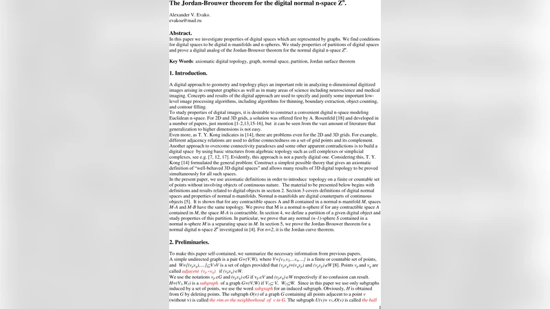 The Jordan-Brouwer theorem for the digital normal n-space Zn