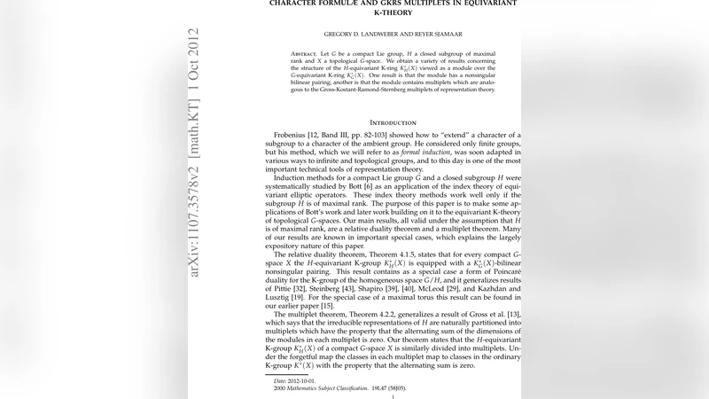 Character formul{ae} and GKRS multiplets in equivariant K-theory