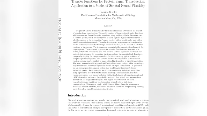 Transfer Functions for Protein Signal Transduction: Application to a   Model of Striatal Neural Plasticity