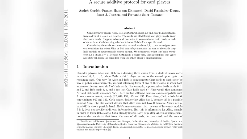 A secure additive protocol for card players