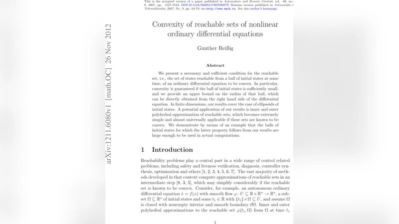 Convexity of reachable sets of nonlinear ordinary differential equations