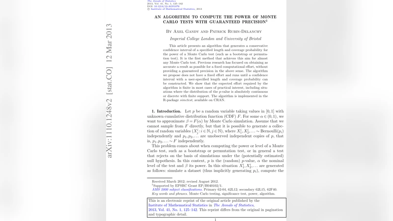An algorithm to compute the power of Monte Carlo tests with guaranteed   precision