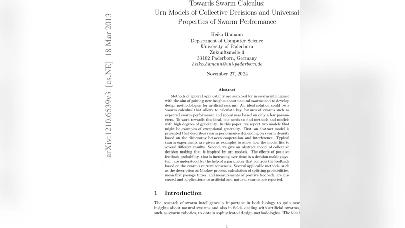 Towards Swarm Calculus: Urn Models of Collective Decisions and Universal   Properties of Swarm Performance