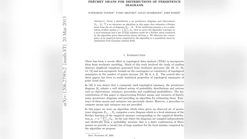 Frechet Means for Distributions of Persistence diagrams