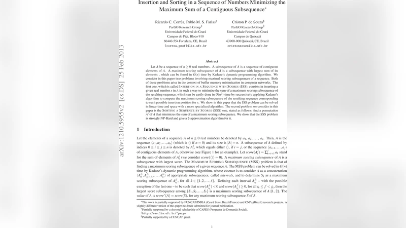 Insertion and Sorting in a Sequence of Numbers Minimizing the Maximum   Sum of a Contiguous Subsequence