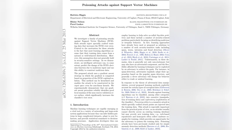 Poisoning Attacks against Support Vector Machines