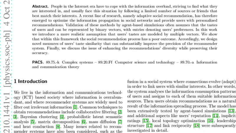 Adaptive social recommendation in a multiple category landscape