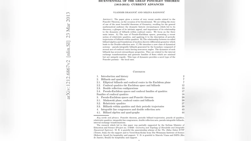 Bicentennial of the Great Poncelet Theorem (1813-2013): Current Advances