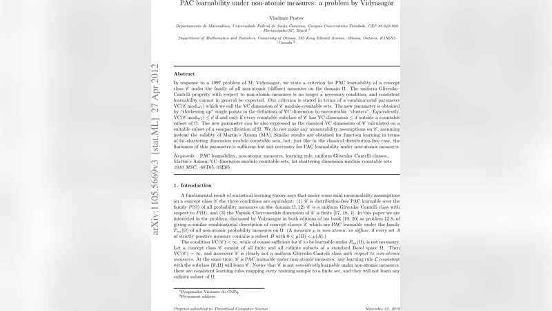 PAC learnability under non-atomic measures: a problem by Vidyasagar