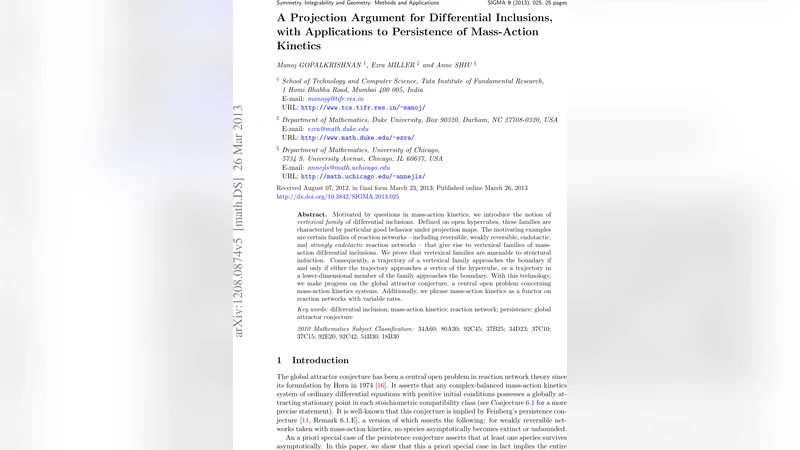 A Projection Argument for Differential Inclusions, with Applications to   Persistence of Mass-Action Kinetics