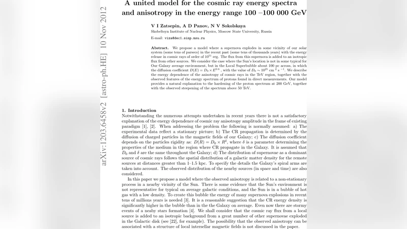 A United Model for the cosmic ray energy spectra and anisotropy in the   energy range 100 - 100 000 GeV