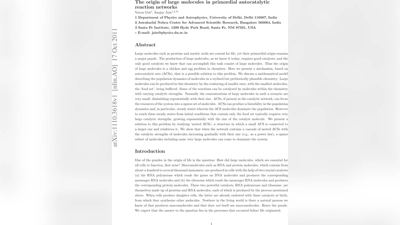 The origin of large molecules in primordial autocatalytic reaction   networks