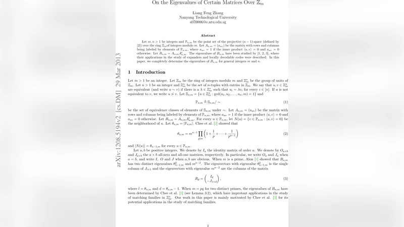On the Eigenvalues of Certain Matrices Over $mathbb{Z}_m$