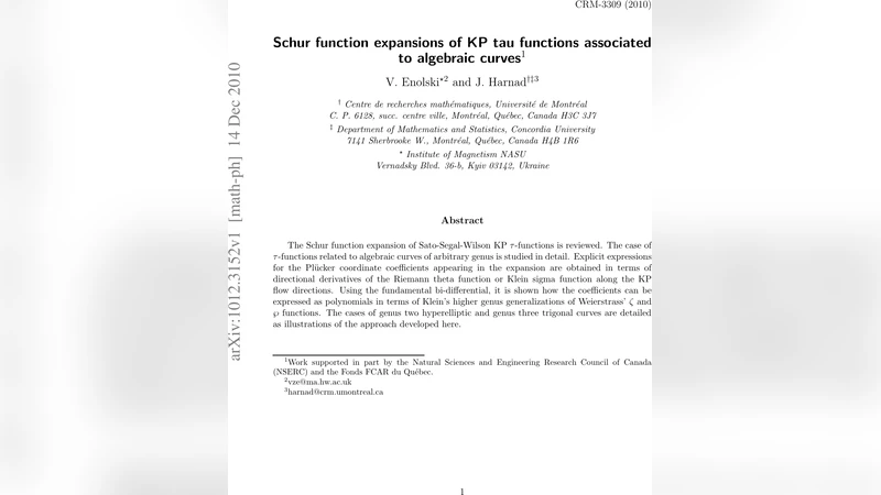 Schur function expansions of KP tau functions associated to algebraic   curves