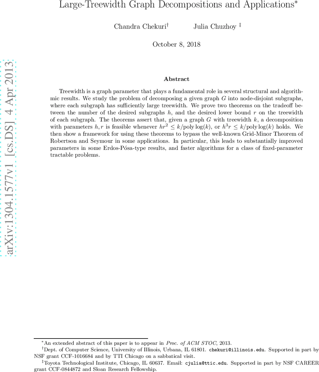 Large-Treewidth Graph Decompositions and Applications