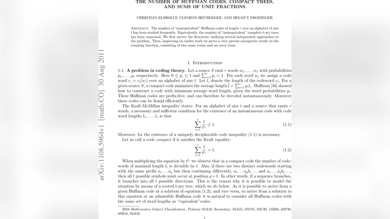 The number of Huffman codes, compact trees, and sums of unit fractions